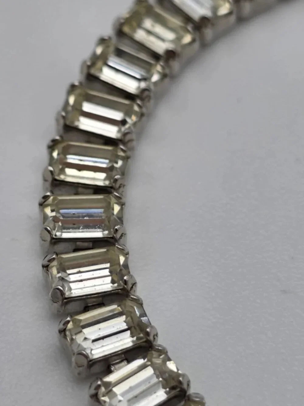 B. David Clear Baguette Rhinestone Tennis Bracelet Silver Tone 6.5in Vintage